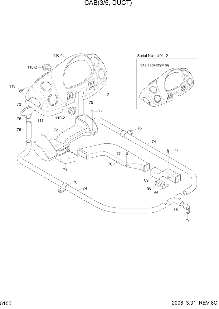 Схема запчастей Hyundai HL757TM7 - PAGE 5100 CAB(3/5, DUCT) СТРУКТУРА