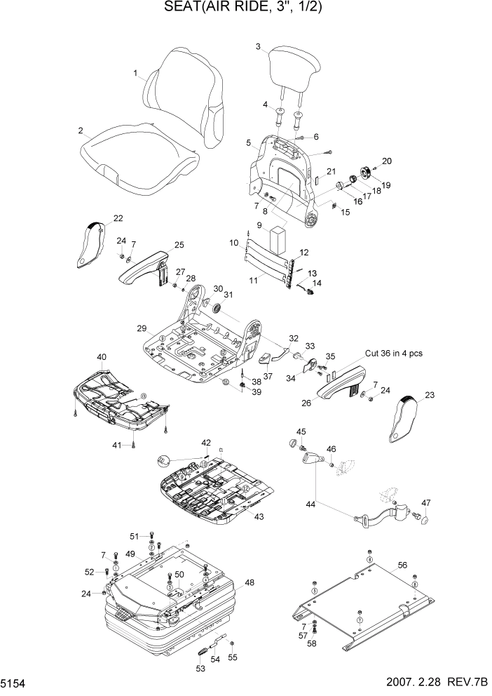 Схема запчастей Hyundai HL757TM7 - PAGE 5154 SEAT(AIR RIDE, 3", 1/2) СТРУКТУРА