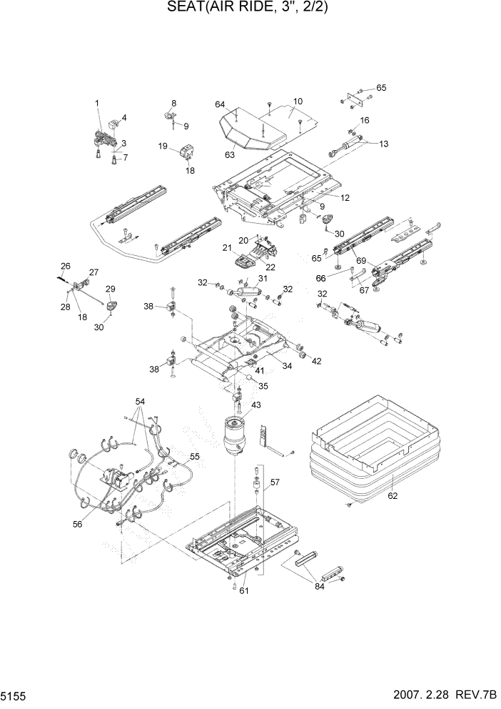 Схема запчастей Hyundai HL757TM7 - PAGE 5155 SEAT(AIR RIDE, 3", 2/2) СТРУКТУРА