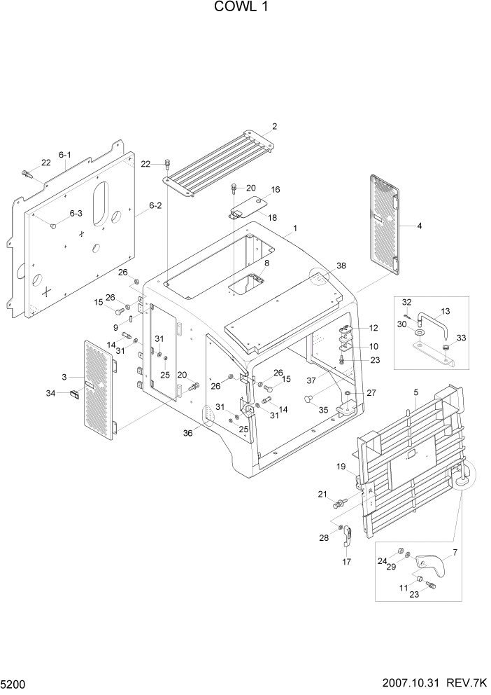 Схема запчастей Hyundai HL757TM7 - PAGE 5200 COWL 1 СТРУКТУРА
