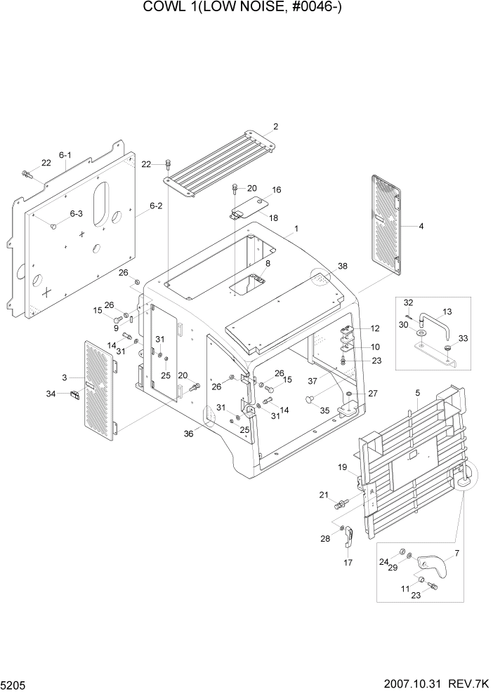 Схема запчастей Hyundai HL757TM7 - PAGE 5205 COWL 1(LOW NOISE, #0046-) СТРУКТУРА