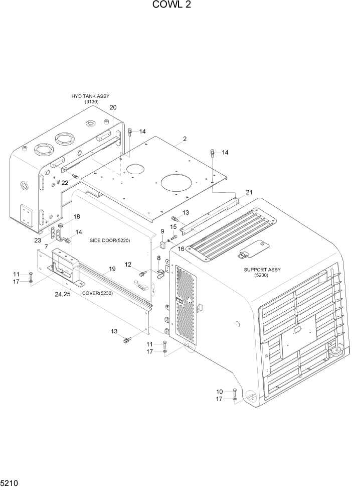 Схема запчастей Hyundai HL757TM7 - PAGE 5210 COWL 2 СТРУКТУРА