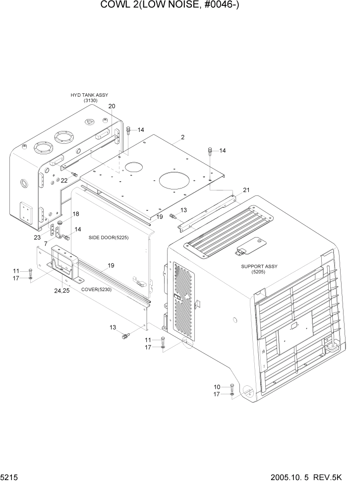 Схема запчастей Hyundai HL757TM7 - PAGE 5215 COWL 1(LOW NOISE, #0046-) СТРУКТУРА