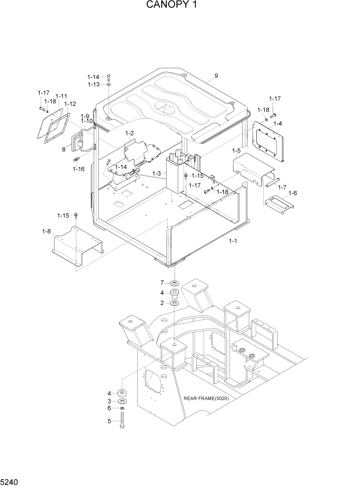 Схема запчастей Hyundai HL757TM7 - PAGE 5240 CANOPY 1 СТРУКТУРА