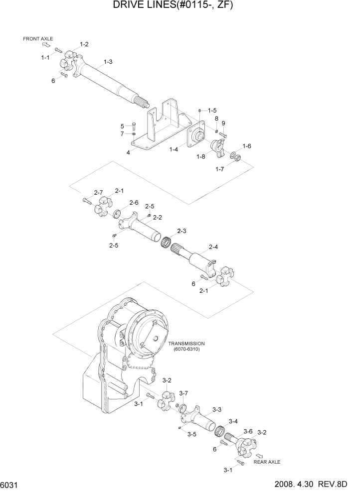 Схема запчастей Hyundai HL757TM7 - PAGE 6031 DRIVE LINES(#0115-, ZF) СИЛОВАЯ СИСТЕМА