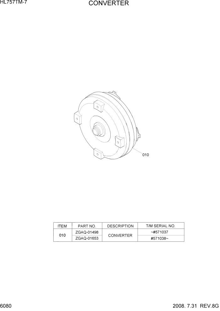 Схема запчастей Hyundai HL757TM7 - PAGE 6080 CONVERTER СИЛОВАЯ СИСТЕМА