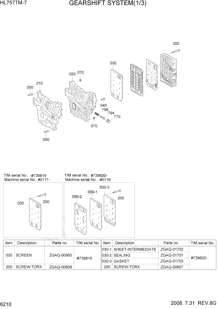 Схема запчастей Hyundai HL757TM7 - PAGE 6210 GEARSHIFT SYSTEM 1 СИЛОВАЯ СИСТЕМА