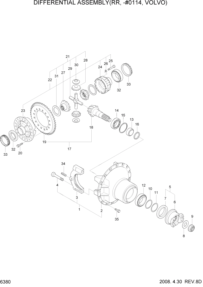 Схема запчастей Hyundai HL757TM7 - PAGE 6380 DIFFERENTIAL ASSEMBLY(RR, -#0114, VOLVO) СИЛОВАЯ СИСТЕМА