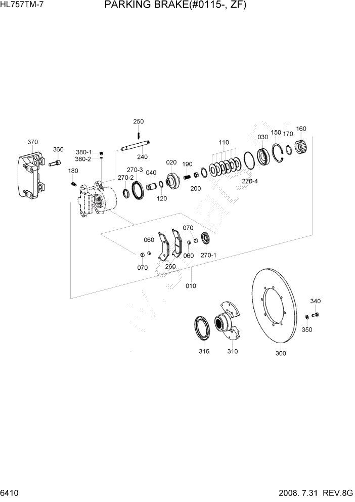Схема запчастей Hyundai HL757TM7 - PAGE 6410 PARKING BRAKE(#0115-, ZF) СИЛОВАЯ СИСТЕМА
