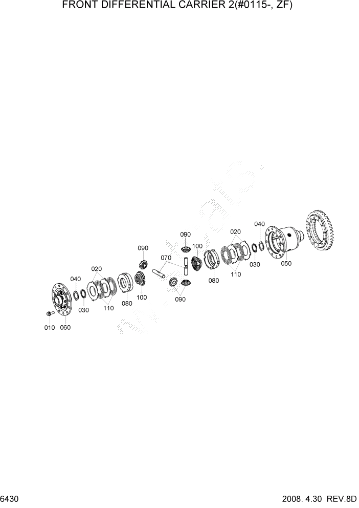 Схема запчастей Hyundai HL757TM7 - PAGE 6430 FRONT DIFFERENTIAL CARRIER 2(#0114-, ZF) СИЛОВАЯ СИСТЕМА