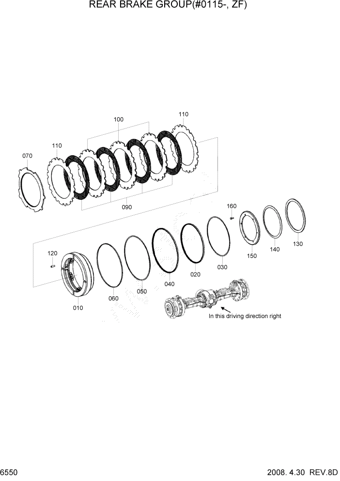 Схема запчастей Hyundai HL757TM7 - PAGE 6550 REAR BRAKE GROUP(#0114-, ZF) СИЛОВАЯ СИСТЕМА
