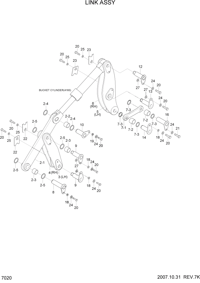 Схема запчастей Hyundai HL757TM7 - PAGE 7020 LINK ASSY РАБОЧЕЕ ОБОРУДОВАНИЕ