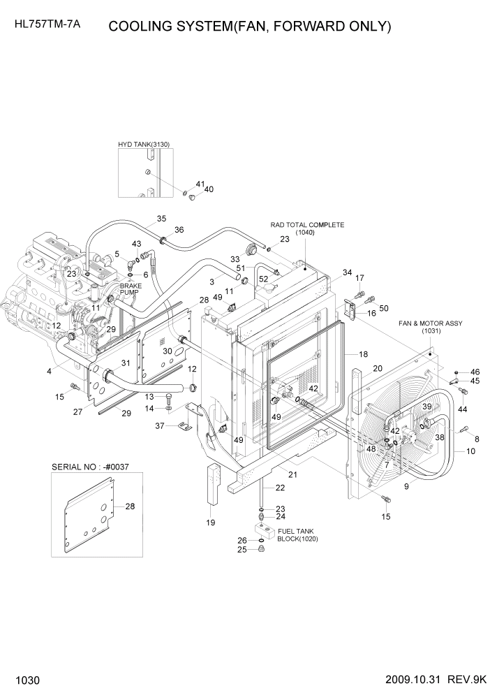 Схема запчастей Hyundai HL757TM7A - PAGE 1030 COOLING SYSTEM(FAN, FORWARD ONLY) СИСТЕМА ДВИГАТЕЛЯ