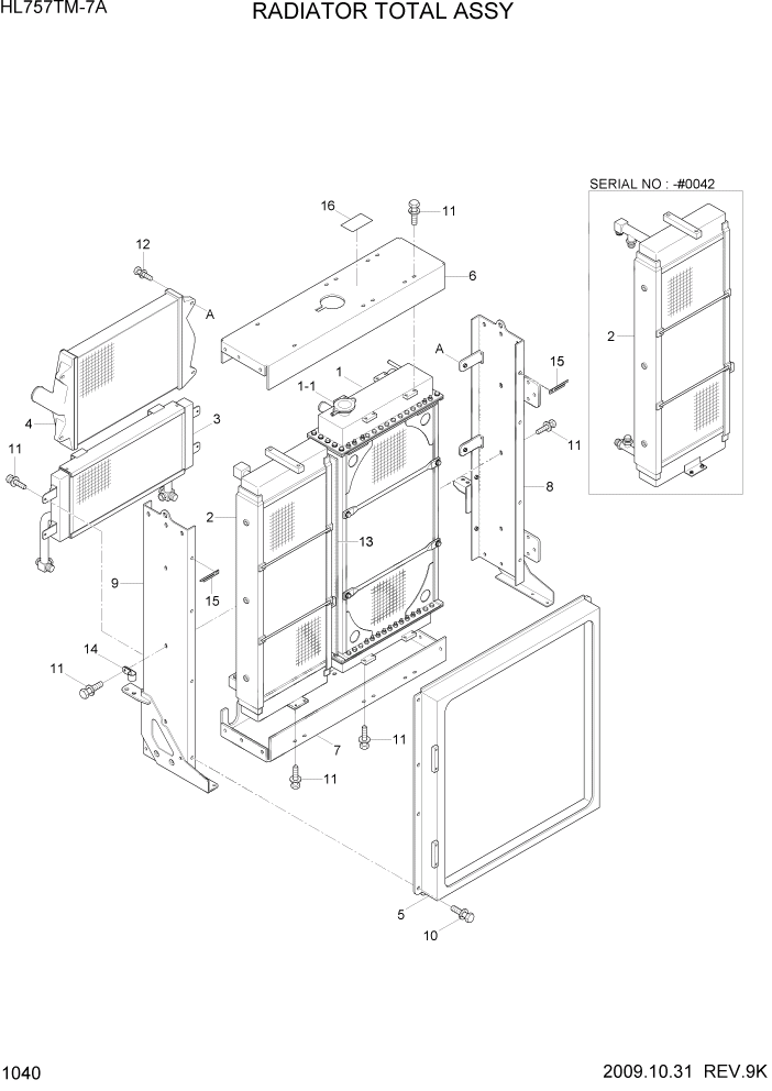 Схема запчастей Hyundai HL757TM7A - PAGE 1040 RADIATOR TOTAL ASSY(-#0055) СИСТЕМА ДВИГАТЕЛЯ