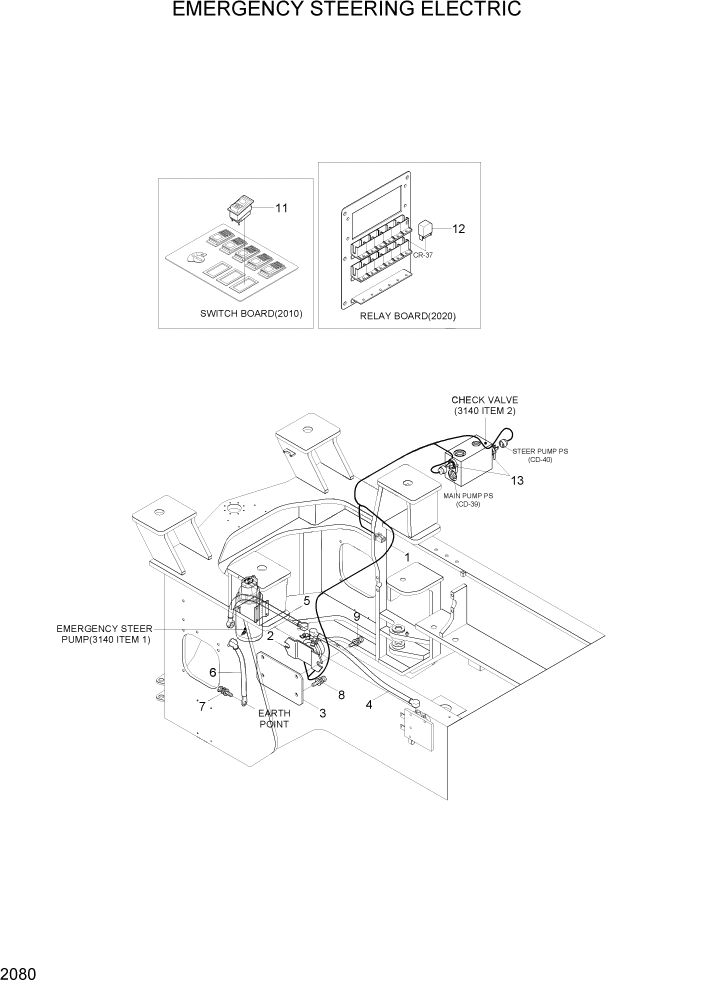 Схема запчастей Hyundai HL757TM7A - PAGE 2080 EMERGENCY STEERING ELECTRIC ЭЛЕКТРИЧЕСКАЯ СИСТЕМА