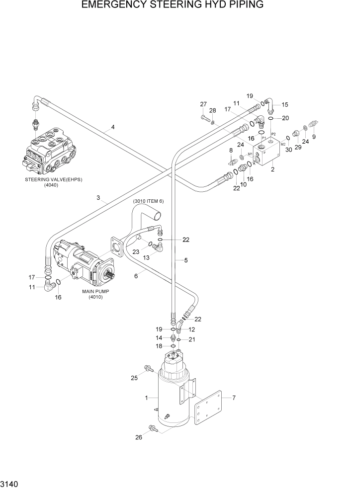 Схема запчастей Hyundai HL757TM7A - PAGE 3140 EMERGENCY STEERING HYD PIPING ГИДРАВЛИЧЕСКАЯ СИСТЕМА