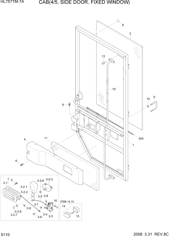 Схема запчастей Hyundai HL757TM7A - PAGE 5110 CAB(4/5, SIDE DOOR, FIXED WINDOW) СТРУКТУРА