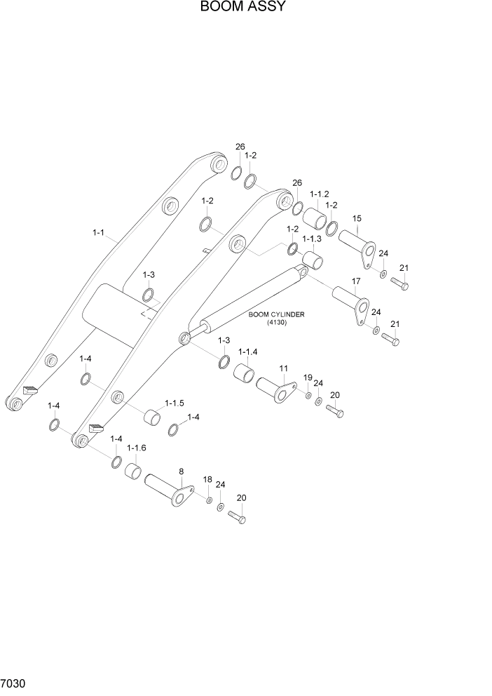 Схема запчастей Hyundai HL757TM7A - PAGE 7030 BOOM ASSY РАБОЧЕЕ ОБОРУДОВАНИЕ