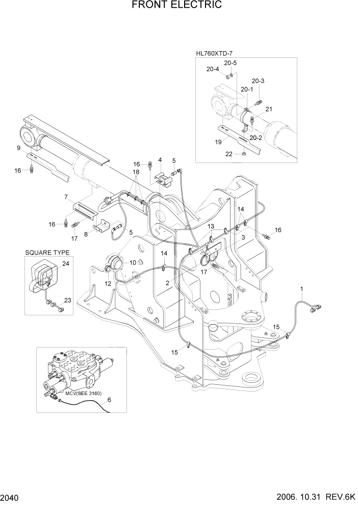 Схема запчастей Hyundai HL760-7 - PAGE 2040 FRONT ELECTRIC ЭЛЕКТРИЧЕСКАЯ СИСТЕМА