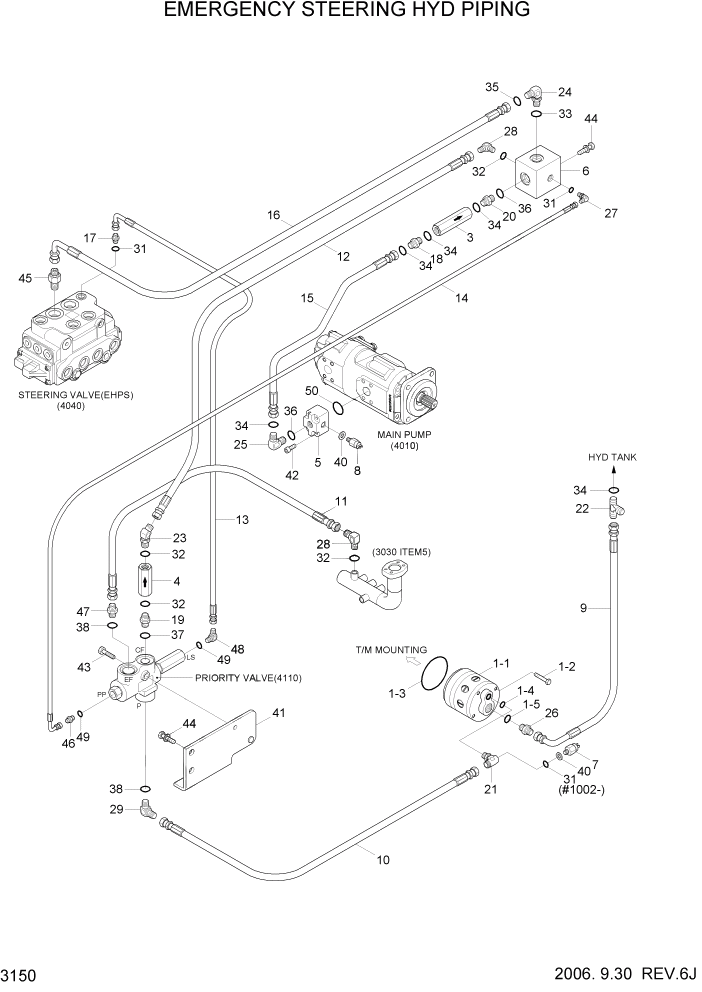 Схема запчастей Hyundai HL760-7 - PAGE 3150 EMERGENCY STEERING HYD PIPING ГИДРАВЛИЧЕСКАЯ СИСТЕМА