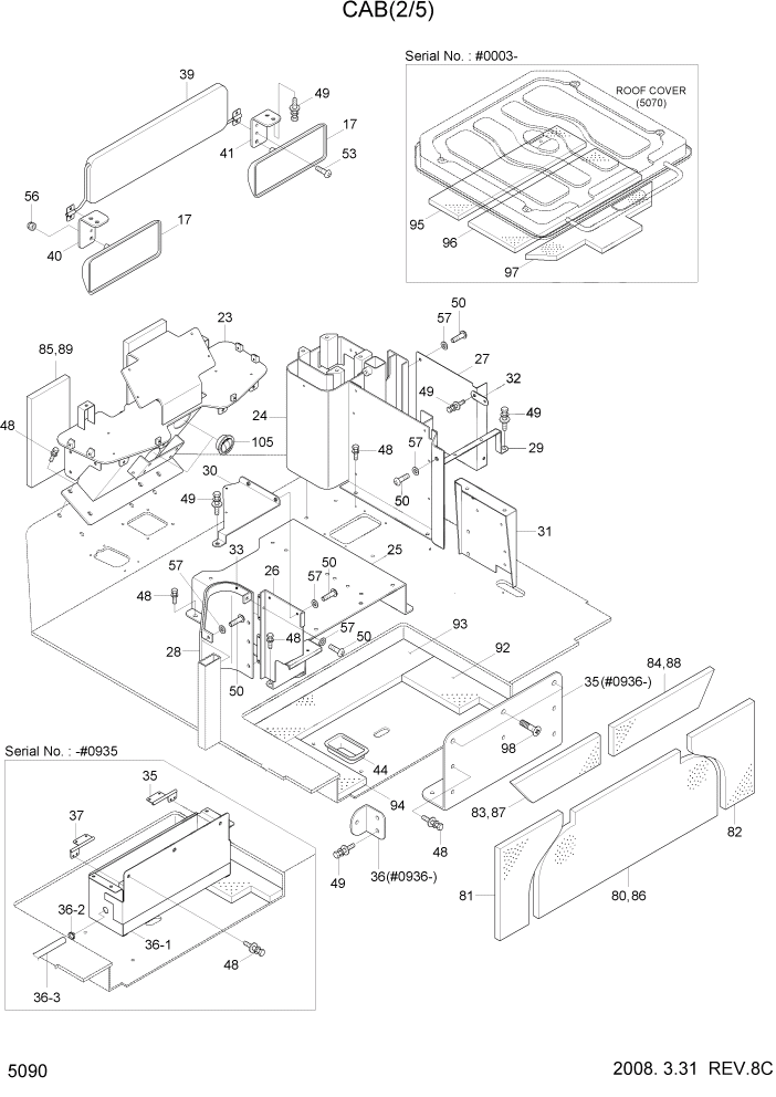 Схема запчастей Hyundai HL760-7 - PAGE 5090 CAB(2/5) СТРУКТУРА
