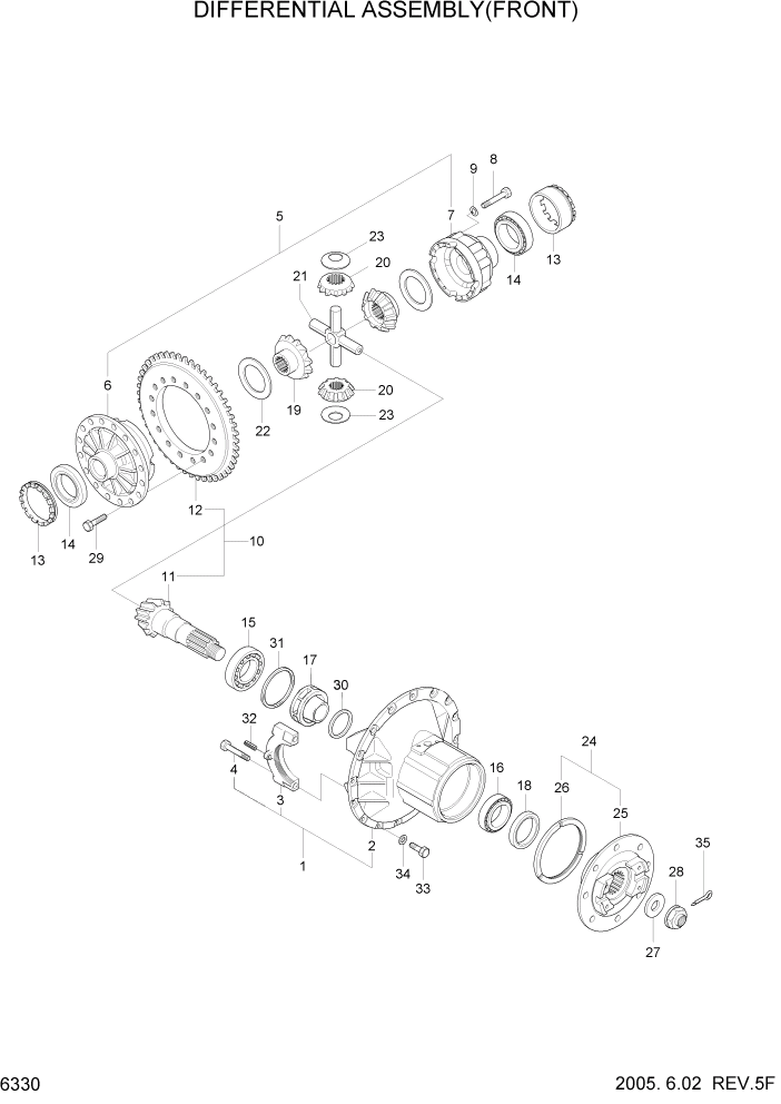 Схема запчастей Hyundai HL760-7 - PAGE 6330 DIFFERENTIAL ASSEMBLY(FRONT) СИЛОВАЯ СИСТЕМА