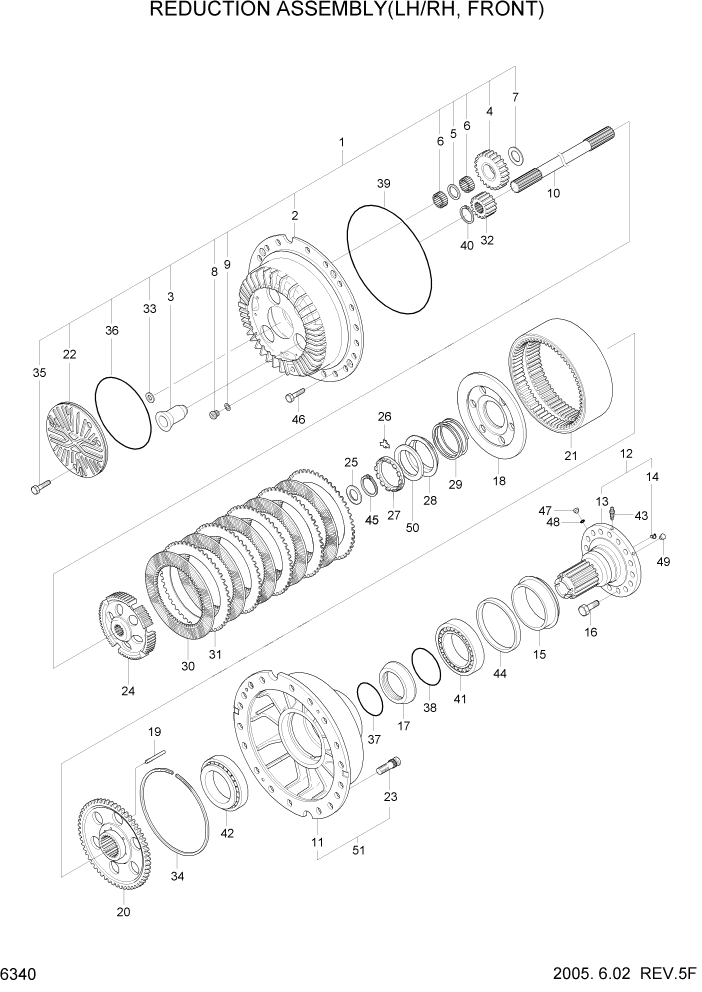 Схема запчастей Hyundai HL760-7 - PAGE 6340 REDUCTION ASSEMBLY(LH/RH, FRONT) СИЛОВАЯ СИСТЕМА