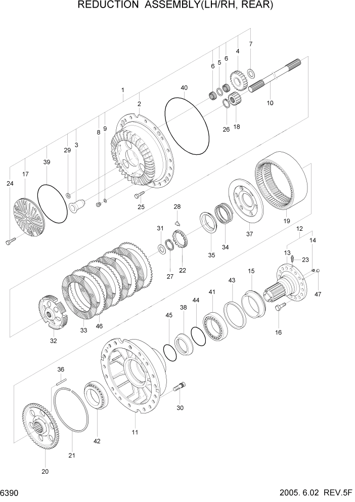 Схема запчастей Hyundai HL760-7 - PAGE 6390 REDUCTION ASSEMBLY(LH/RH, REAR) СИЛОВАЯ СИСТЕМА