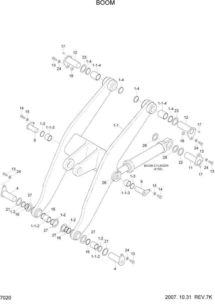 Схема запчастей Hyundai HL760-7 - PAGE 7020 BOOM РАБОЧЕЕ ОБОРУДОВАНИЕ