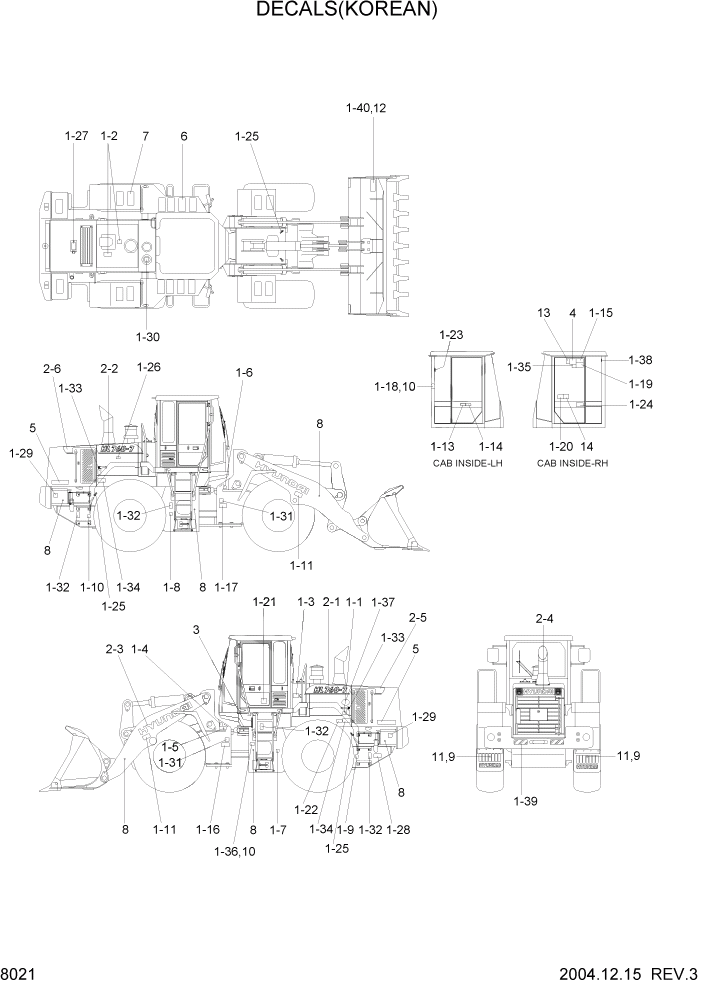 Схема запчастей Hyundai HL760-7 - PAGE 8021 DECALS(KOREAN, SQUARE COWL TYPE) ДРУГИЕ ЧАСТИ