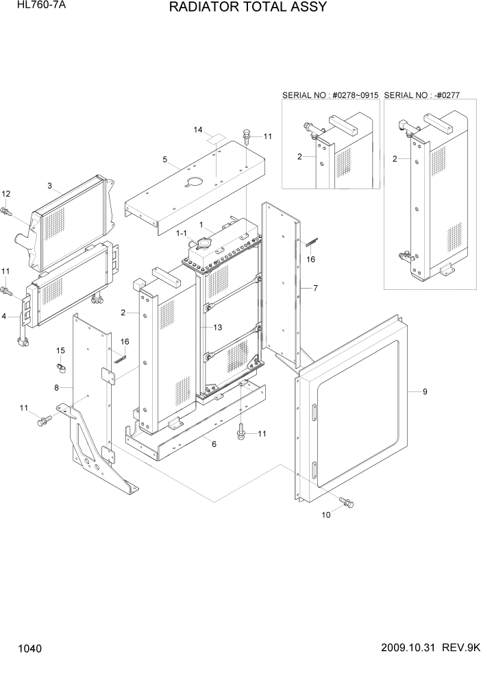 Схема запчастей Hyundai HL760-7A - PAGE 1040 RADIATOR TOTAL ASSY СИСТЕМА ДВИГАТЕЛЯ