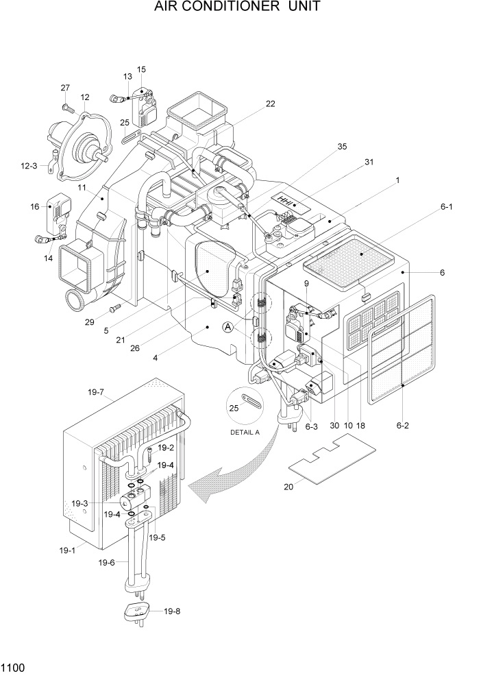 Схема запчастей Hyundai HL760-7A - PAGE 1100 AIR CONDITIONER UNIT СИСТЕМА ДВИГАТЕЛЯ