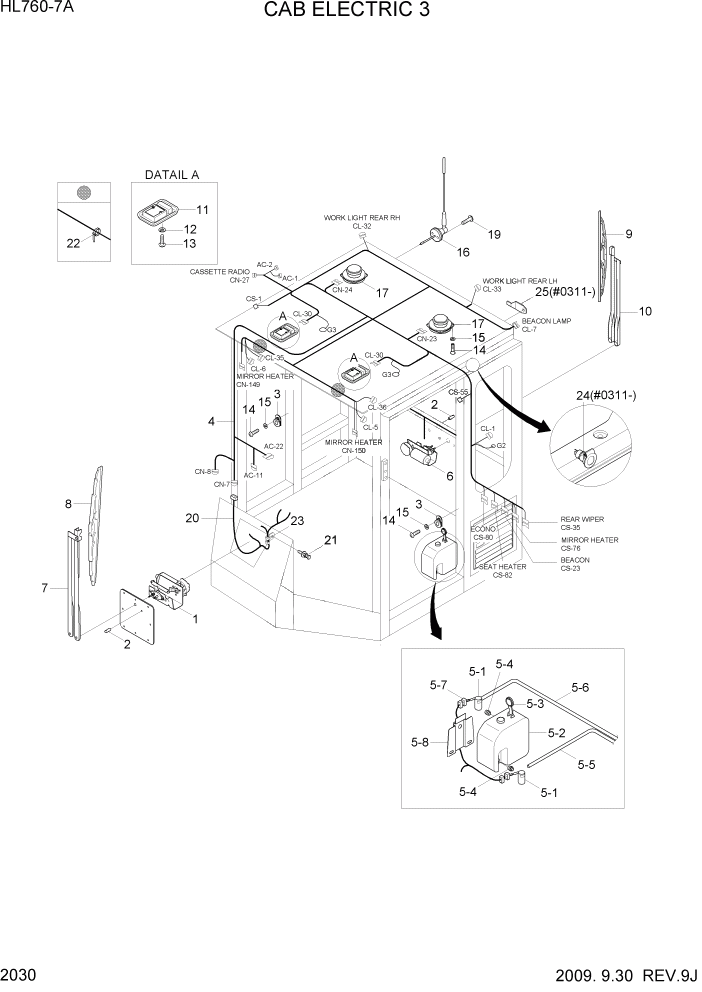 Схема запчастей Hyundai HL760-7A - PAGE 2030 CAB ELECTRIC 3 ЭЛЕКТРИЧЕСКАЯ СИСТЕМА