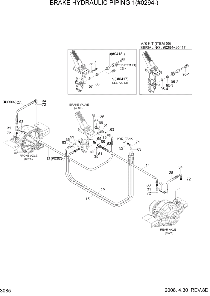 Схема запчастей Hyundai HL760-7A - PAGE 3085 BRAKE HYDRAULIC PIPING 1(#0294-) ГИДРАВЛИЧЕСКАЯ СИСТЕМА
