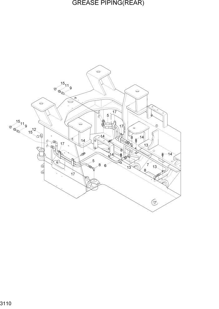 Схема запчастей Hyundai HL760-7A - PAGE 3110 GREASE PIPING(REAR) ГИДРАВЛИЧЕСКАЯ СИСТЕМА