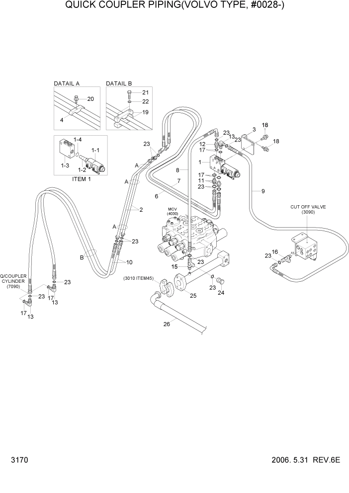 Схема запчастей Hyundai HL760-7A - PAGE 3170 QUICK COUPLER PIPING(VOLVO TYPE, #0028-) ГИДРАВЛИЧЕСКАЯ СИСТЕМА