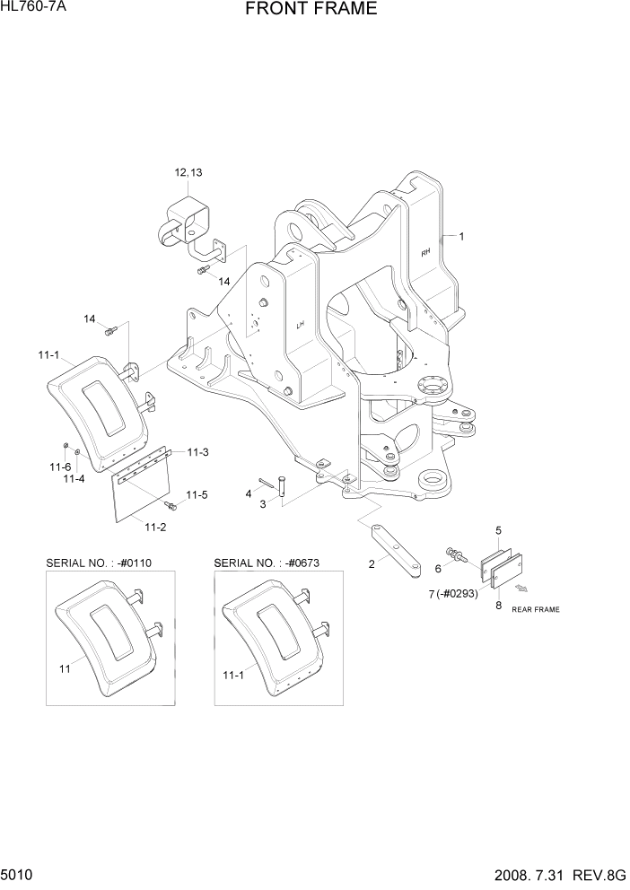 Схема запчастей Hyundai HL760-7A - PAGE 5010 FRONT FRAME СТРУКТУРА