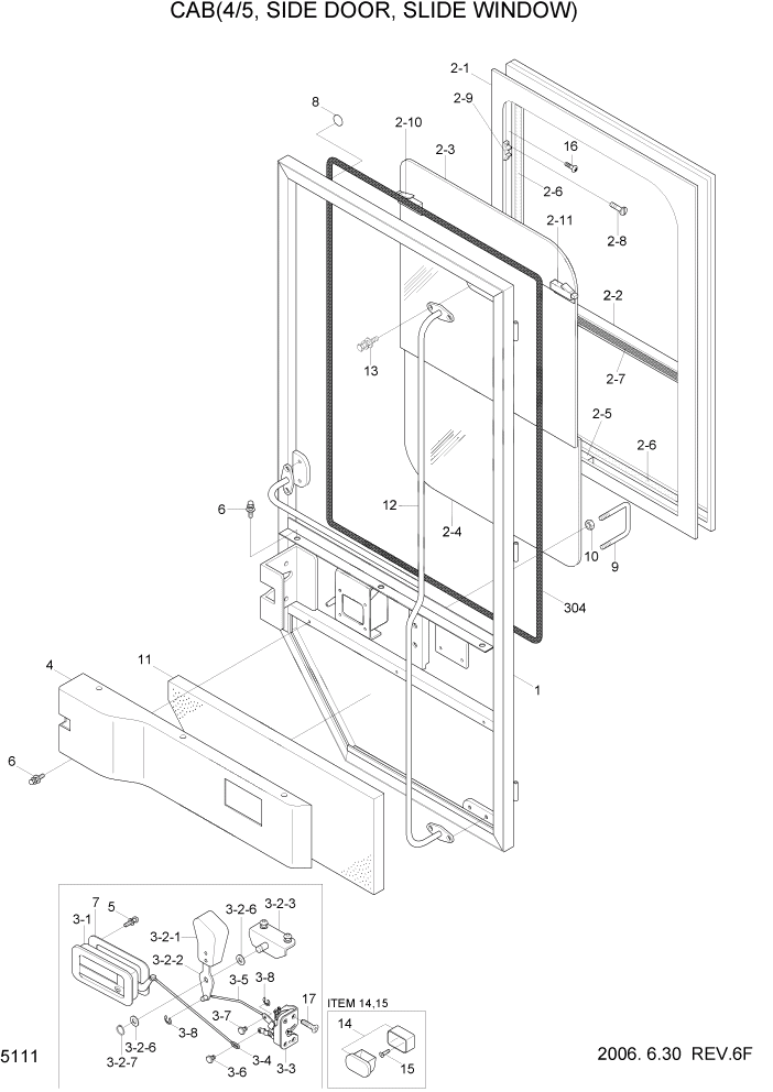 Схема запчастей Hyundai HL760-7A - PAGE 5111 CAB(4/5, SIDE DOOR, SLIDE WINDOW) СТРУКТУРА
