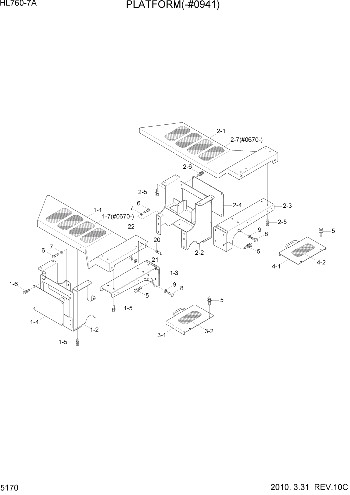 Схема запчастей Hyundai HL760-7A - PAGE 5170 PLATFORM(-#0941) СТРУКТУРА
