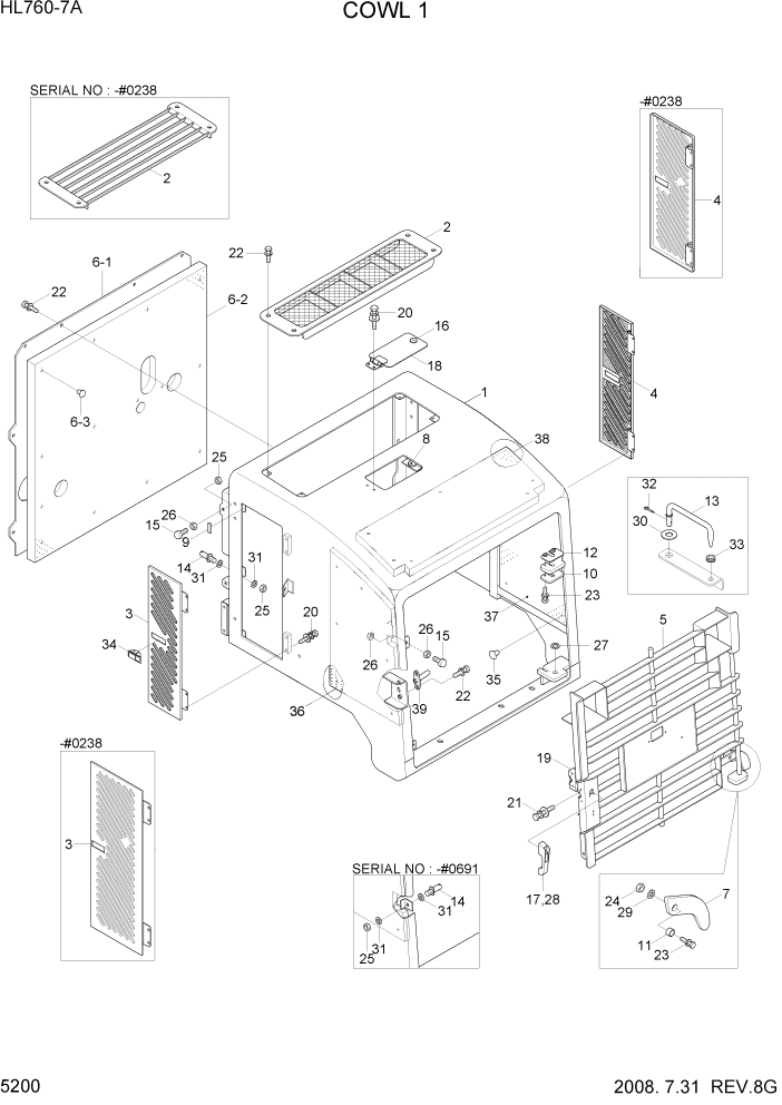 Схема запчастей Hyundai HL760-7A - PAGE 5200 COWL 1 СТРУКТУРА