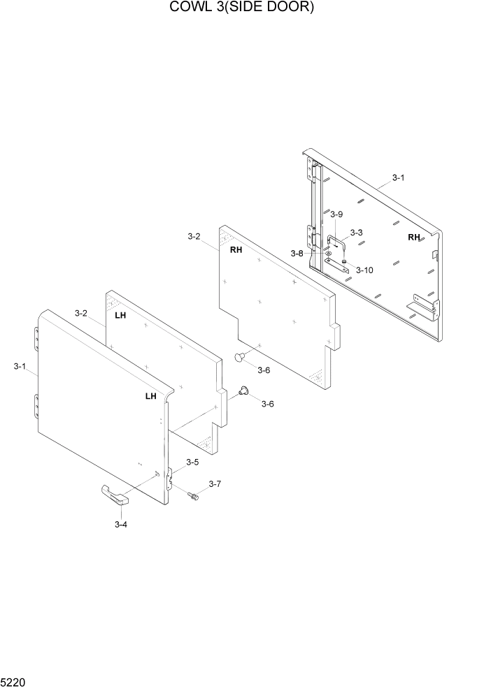 Схема запчастей Hyundai HL760-7A - PAGE 5220 COWL 3(SIDE DOOR) СТРУКТУРА