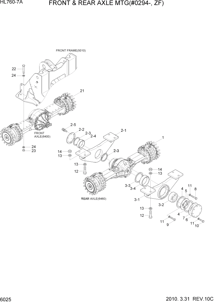 Схема запчастей Hyundai HL760-7A - PAGE 6025 FRONT & REAR AXLE MTG(#0294-, ZF) СИЛОВАЯ СИСТЕМА