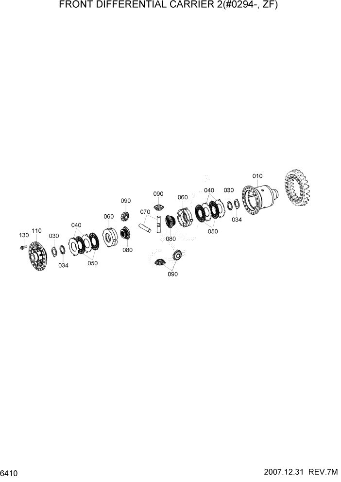 Схема запчастей Hyundai HL760-7A - PAGE 6410 FRONT DIFFERENTIAL CARRIER 2(#0294-, ZF) СИЛОВАЯ СИСТЕМА