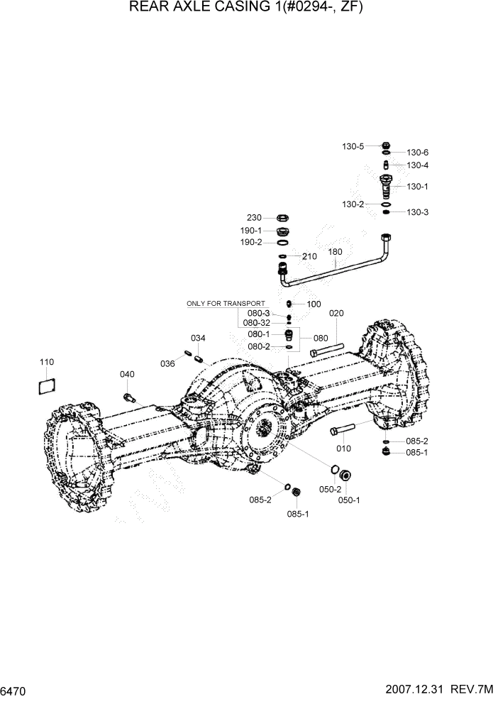 Схема запчастей Hyundai HL760-7A - PAGE 6470 REAR AXLE CASING 1(#0294-, ZF) СИЛОВАЯ СИСТЕМА