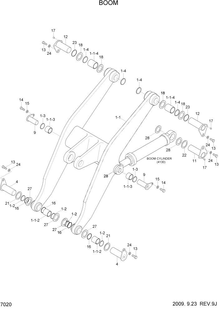 Схема запчастей Hyundai HL760-7A - PAGE 7020 BOOM РАБОЧЕЕ ОБОРУДОВАНИЕ