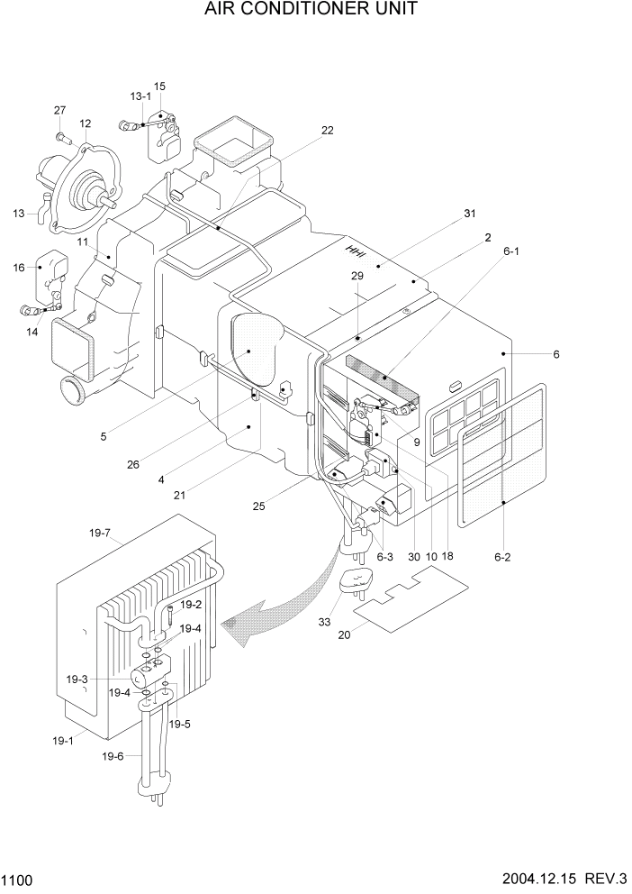 Схема запчастей Hyundai HL770-7 - PAGE 1100 AIR CONDITIONER UNIT СИСТЕМА ДВИГАТЕЛЯ