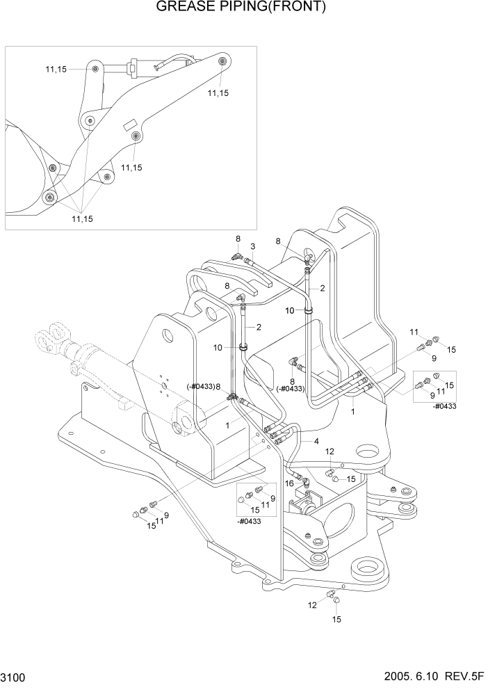 Схема запчастей Hyundai HL770-7 - PAGE 3100 GREASE PIPING(FRONT) ГИДРАВЛИЧЕСКАЯ СИСТЕМА