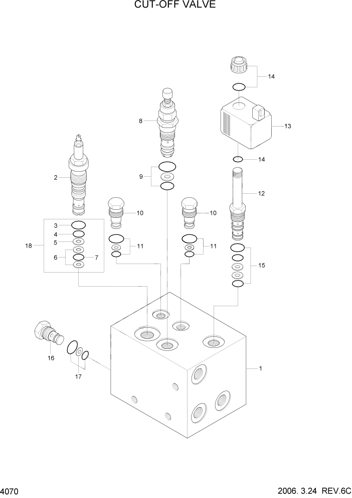 Схема запчастей Hyundai HL770-7 - PAGE 4070 CUT OFF VALVE(-#0649) ГИДРАВЛИЧЕСКИЕ КОМПОНЕНТЫ