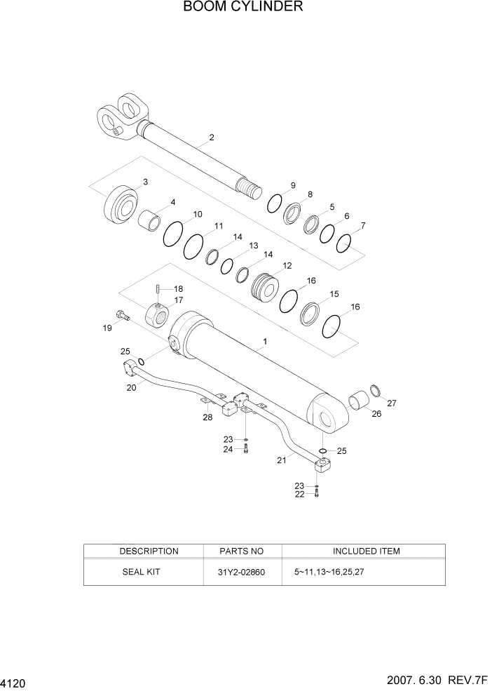 Схема запчастей Hyundai HL770-7 - PAGE 4120 BOOM CYLINDER ГИДРАВЛИЧЕСКИЕ КОМПОНЕНТЫ