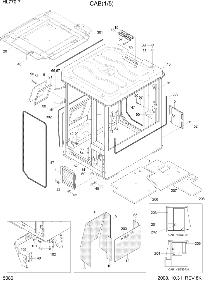 Схема запчастей Hyundai HL770-7 - PAGE 5080 CAB(1/5) СТРУКТУРА